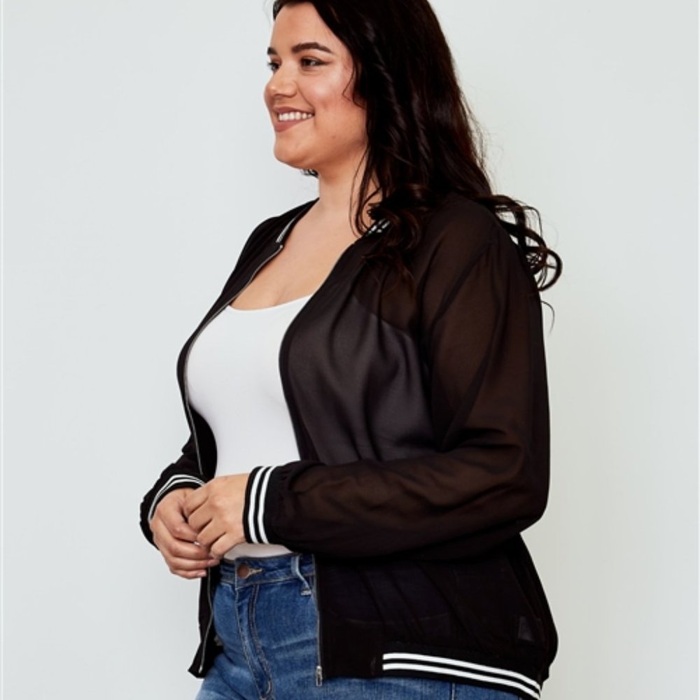 Tyler Black Sheer Contrast Trim Jacket (Plus) - Picture 4 of 5